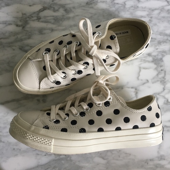 Converse Shoes - Converse Cream Leather w/ Embroidered Polka-dots